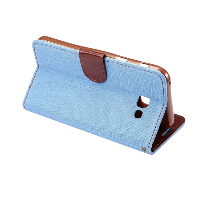 Jeans Cloth PU Leather Card Holder Stand Phone Case for Samsung Galaxy A7 (2017) A720 - Baby Blue-4