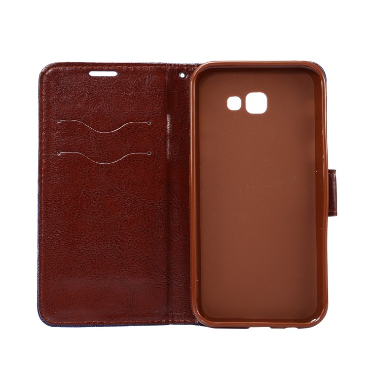 Jeans Cloth PU Leather Card Holder Stand Phone Case for Samsung Galaxy A7 (2017) A720 - Baby Blue-7