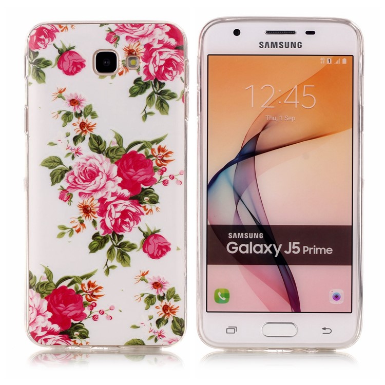 Luminous Patterned IMD TPU Cover for Samsung Galaxy J5 Prime/On5 2016 - Blooming Peonies-1
