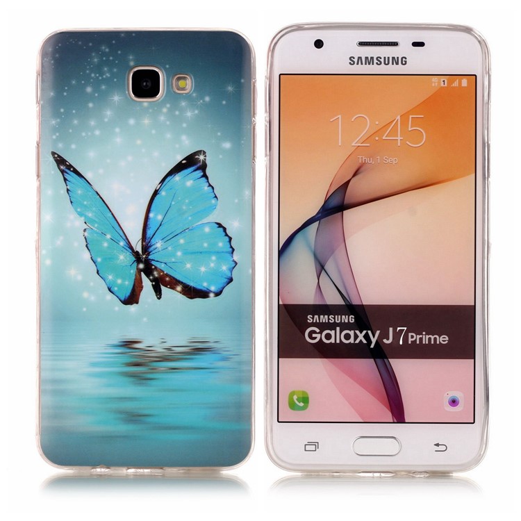 IMD Gel TPU Luminous Case for Samsung Galaxy J7 Prime/On7 2016 - Shining Blue Butterfly-1