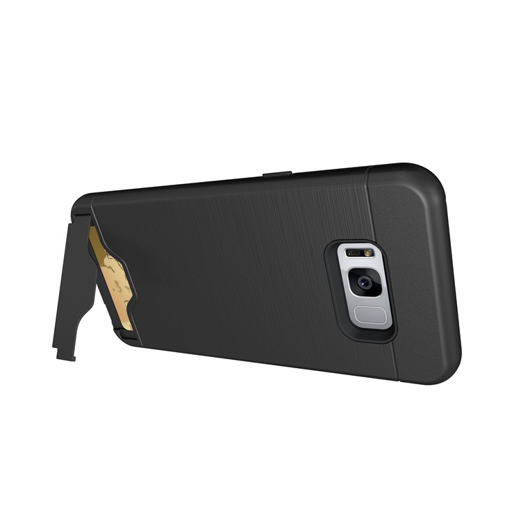Brushed Plastic + TPU Kickstand Card Holder Case for Samsung Galaxy S8 Plus - Black-10