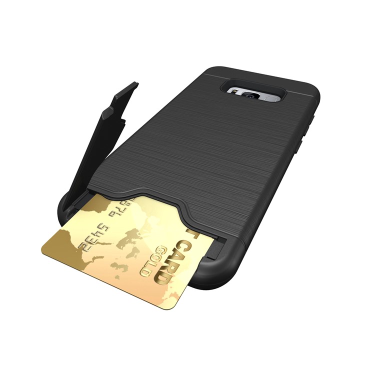 Brushed Plastic + TPU Kickstand Card Holder Case for Samsung Galaxy S8 Plus - Black-2