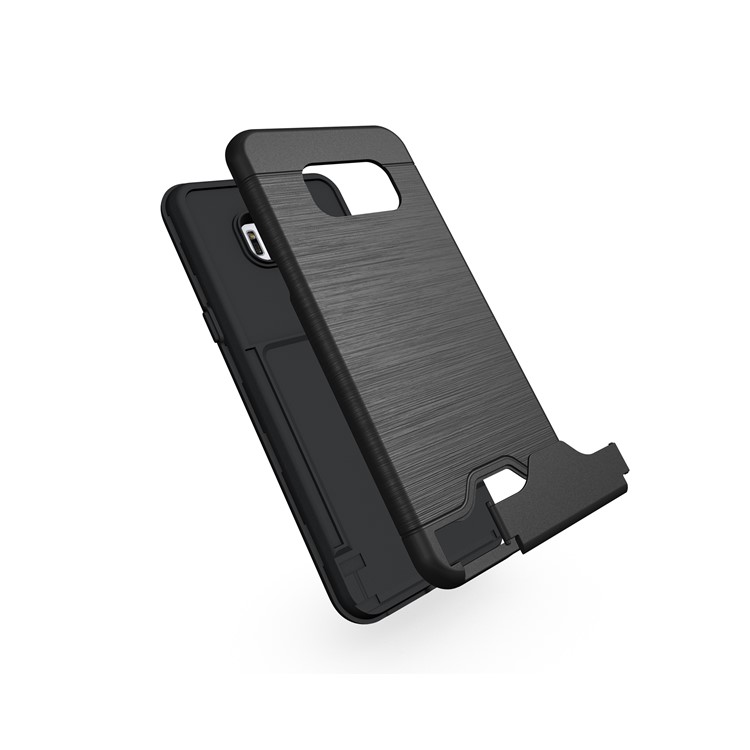 Brushed Plastic + TPU Kickstand Card Holder Case for Samsung Galaxy S8 Plus - Black-3