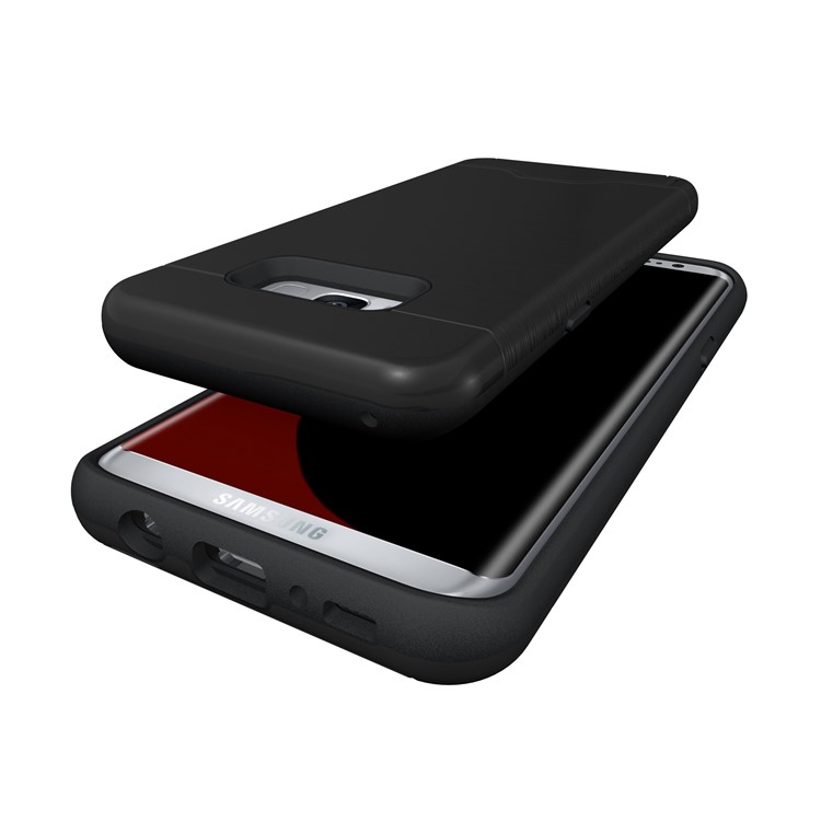 Brushed Plastic + TPU Kickstand Card Holder Case for Samsung Galaxy S8 Plus - Black-6
