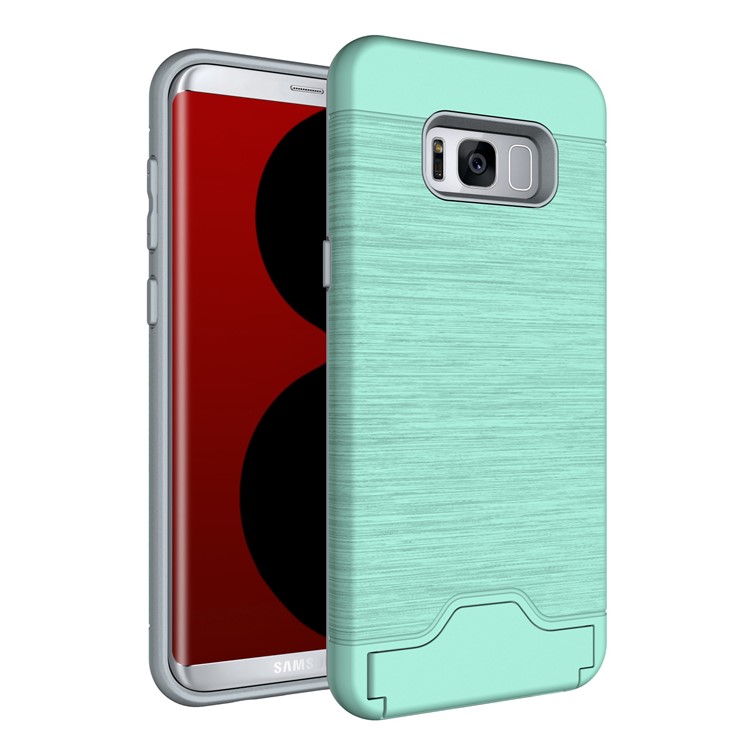 

2-In-1 Brushed Plastic + TPU Kickstand Shell Case for Samsung Galaxy S8 Plus - Cyan, Galaxy S8+