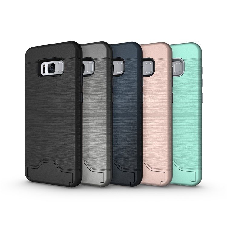2-In-1 Brushed Plastic + TPU Kickstand Shell Case for Samsung Galaxy S8 Plus - Cyan-11