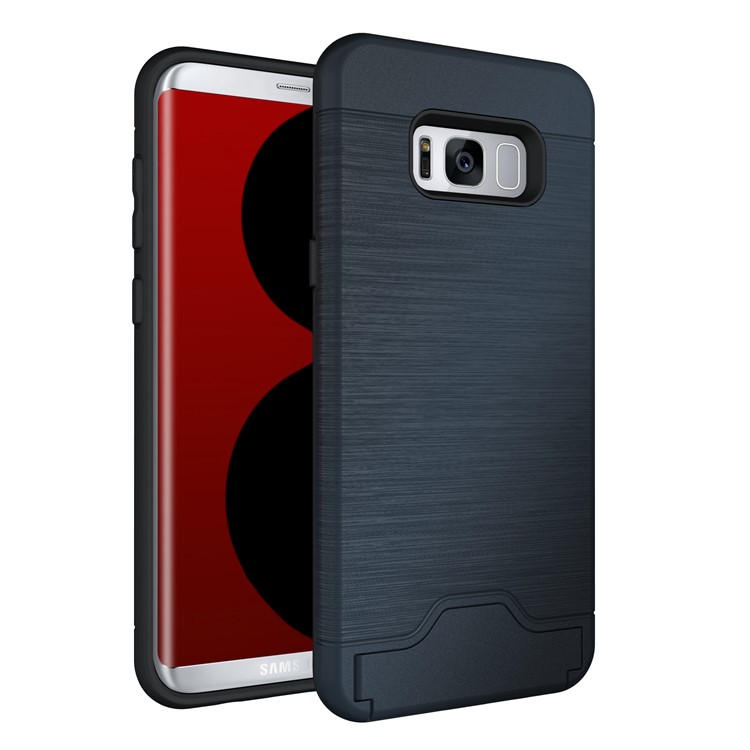 Brushed Plastic + TPU Mobile Shell with Kickstand Card Slot for Samsung S8 Plus - Dark Blue-1