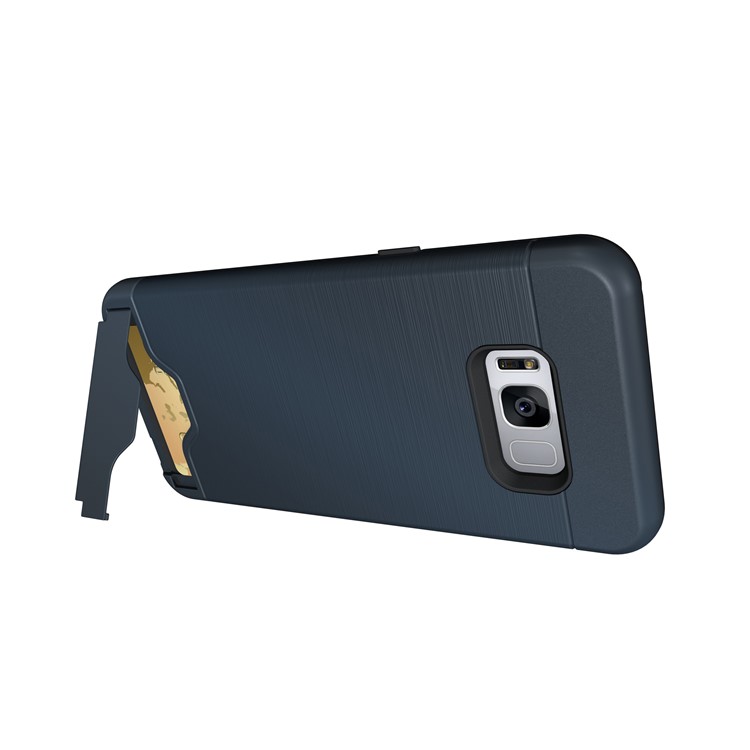 Brushed Plastic + TPU Mobile Shell with Kickstand Card Slot for Samsung S8 Plus - Dark Blue-10