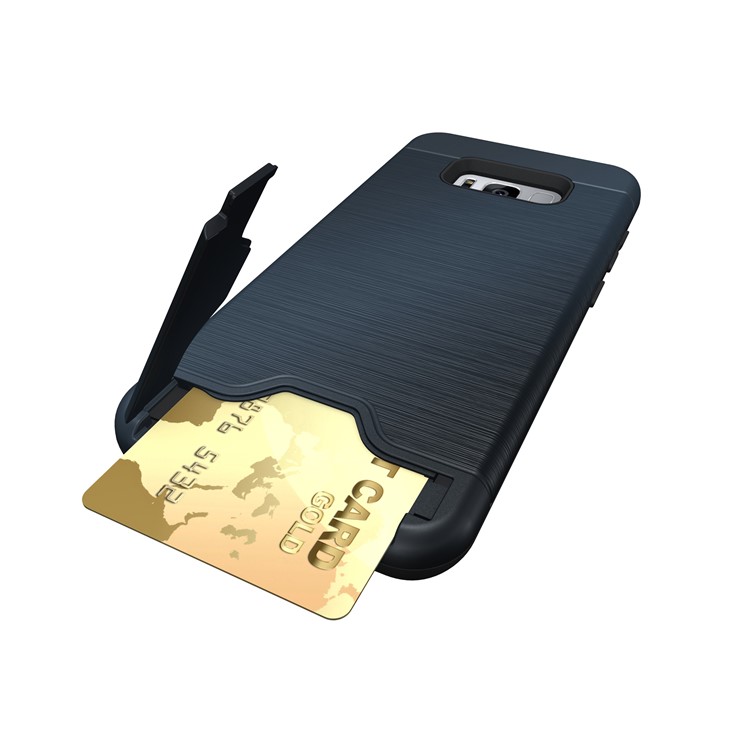 Brushed Plastic + TPU Mobile Shell with Kickstand Card Slot for Samsung S8 Plus - Dark Blue-2