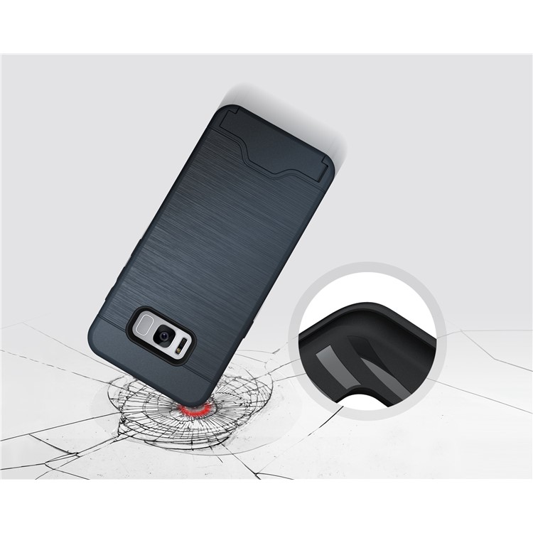 Brushed Plastic + TPU Mobile Shell with Kickstand Card Slot for Samsung S8 Plus - Dark Blue-4