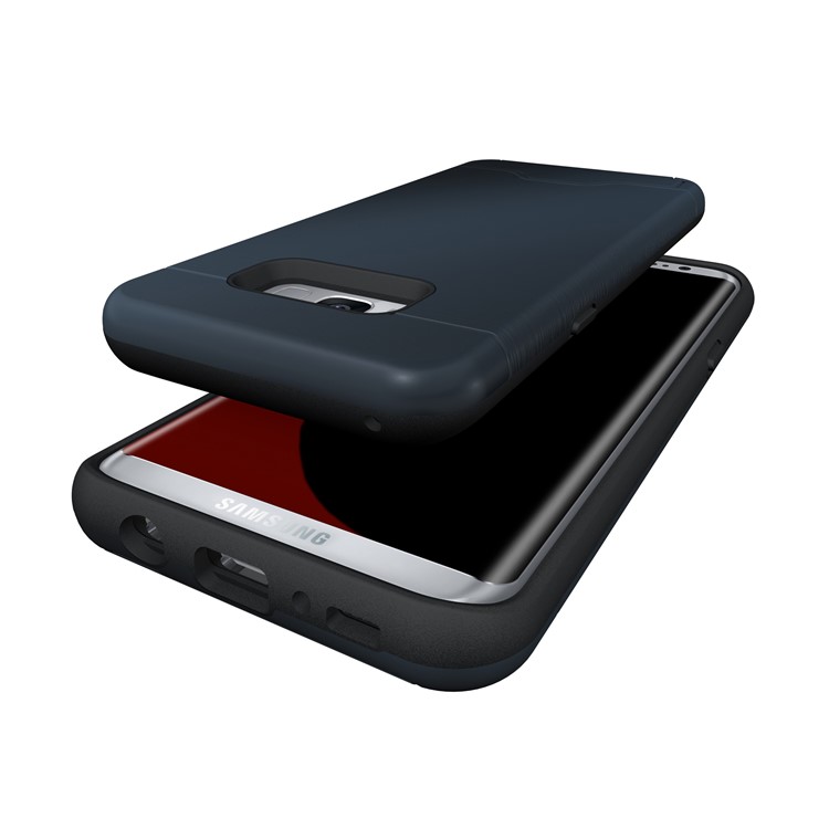Brushed Plastic + TPU Mobile Shell with Kickstand Card Slot for Samsung S8 Plus - Dark Blue-6
