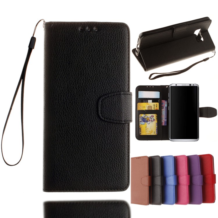 Litchi Skin Wallet Leather Stand Case for Samsung Galaxy S8 - Black-1