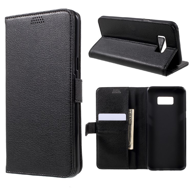 Litchi Grain Wallet Stand Leather Phone Case for Samsung Galaxy S8 Plus G955 - Black-1