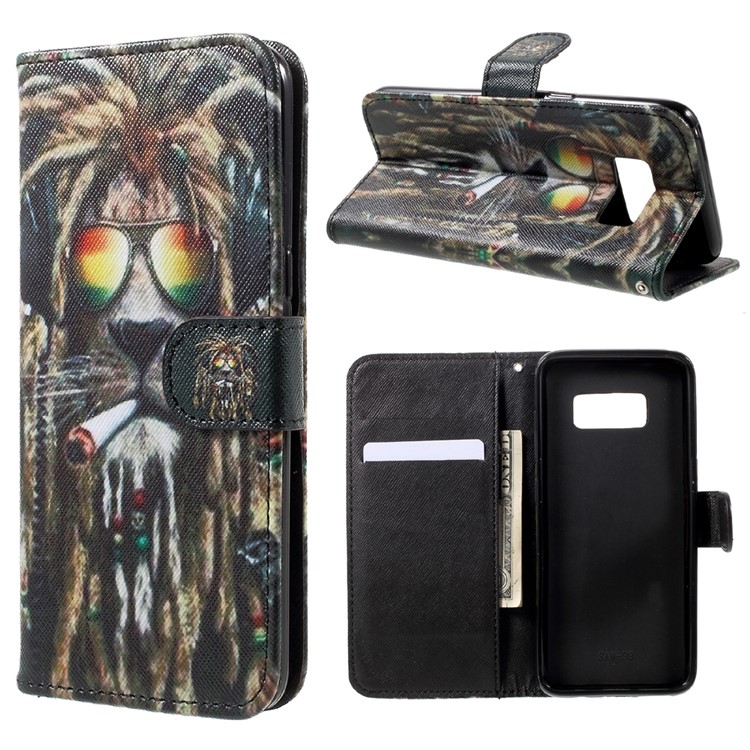 

Wallet Leather Phone Case with Lanyard for Samsung Galaxy S8 G950 - Smoking Lion