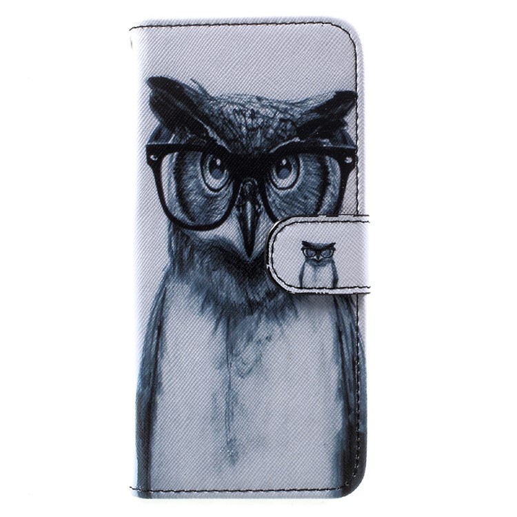 Folio Flip Leather Cover with Lanyard for Samsung Galaxy S8 G950 - Owl Wearing Glasses-1