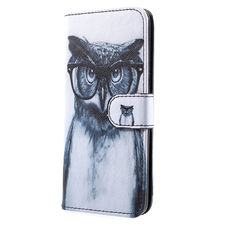 Folio Flip Leather Cover with Lanyard for Samsung Galaxy S8 G950 - Owl Wearing Glasses-2