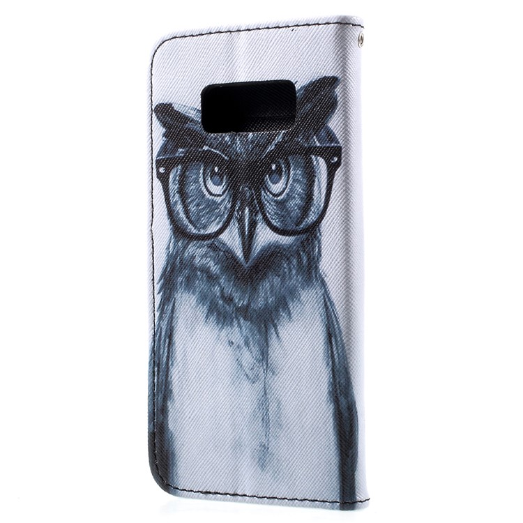 Folio Flip Leather Cover with Lanyard for Samsung Galaxy S8 G950 - Owl Wearing Glasses-3