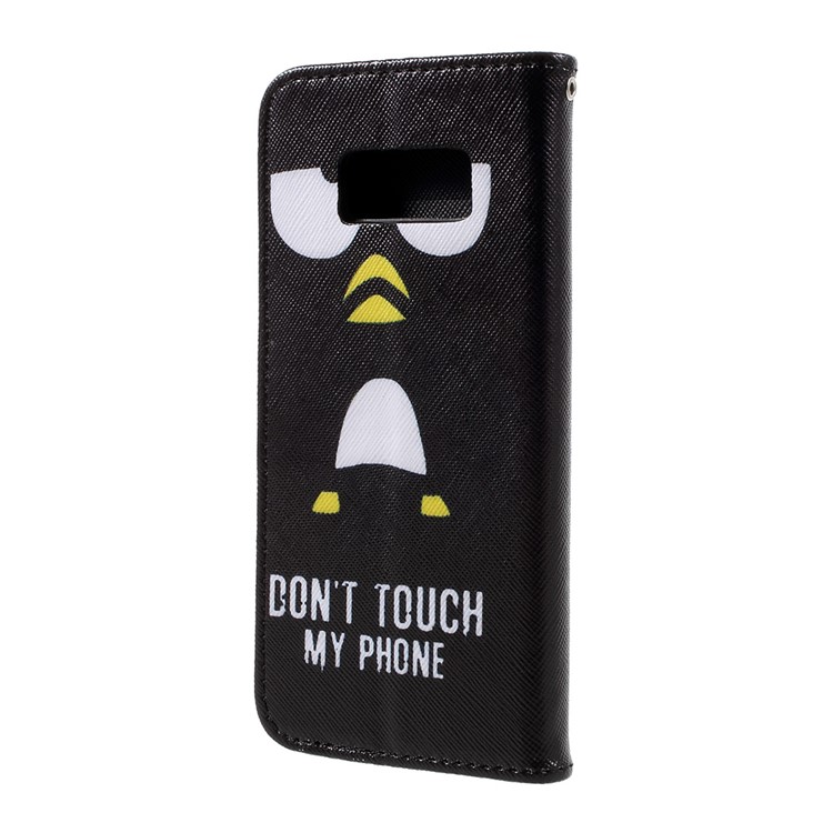 Patterned Leather Wallet Case with Strap for Samsung Galaxy S8 - Do Not Touch My Phone-2