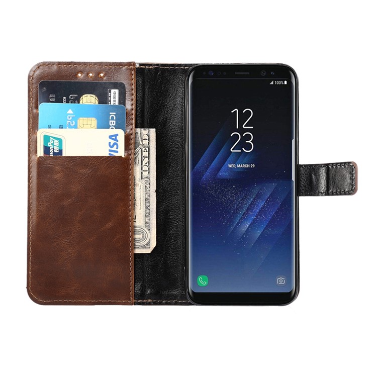 ENKAY Crazy Horse PU Leather Card Holder Mobile Casing for Samsung Galaxy S8 G950 - Coffee-3
