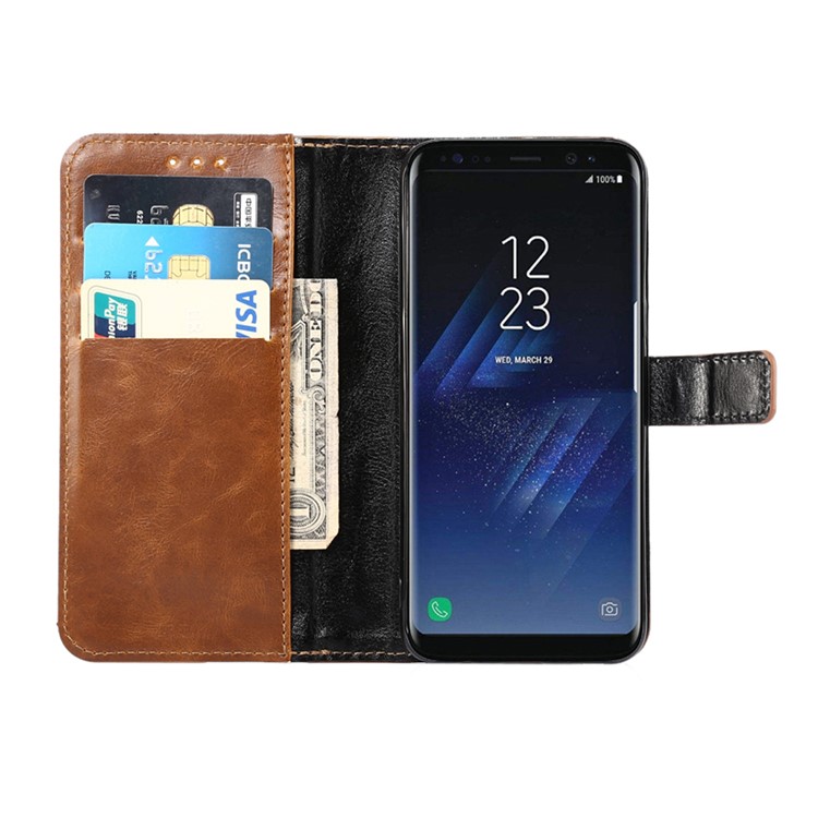 ENKAY Crazy Horse Folio Flip Leather Stand Cover for Samsung Galaxy S8 G950 - Brown-4