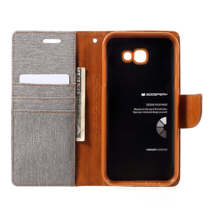 MERCURY GOOSPERY Canvas Diary Wallet Leather Phone Cover for Samsung Galaxy A7 (2017) A720 - Grey-5