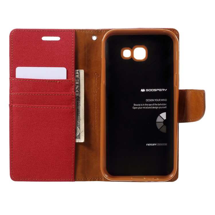MERCURY GOOSPERY Canvas Diary Wallet Leather Case Stand for Samsung Galaxy A7 (2017) A720 - Red-5