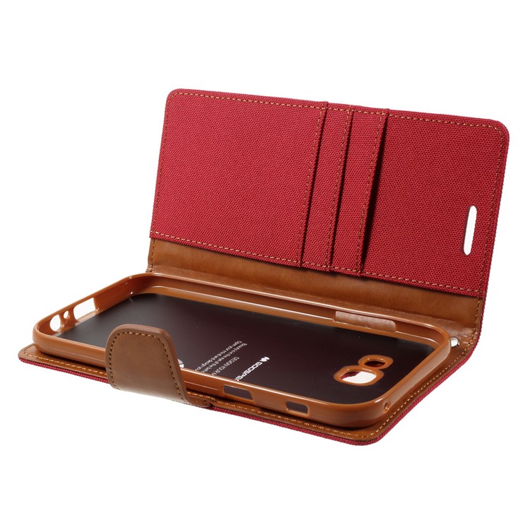 MERCURY GOOSPERY Canvas Diary Wallet Leather Case Stand for Samsung Galaxy A7 (2017) A720 - Red-6