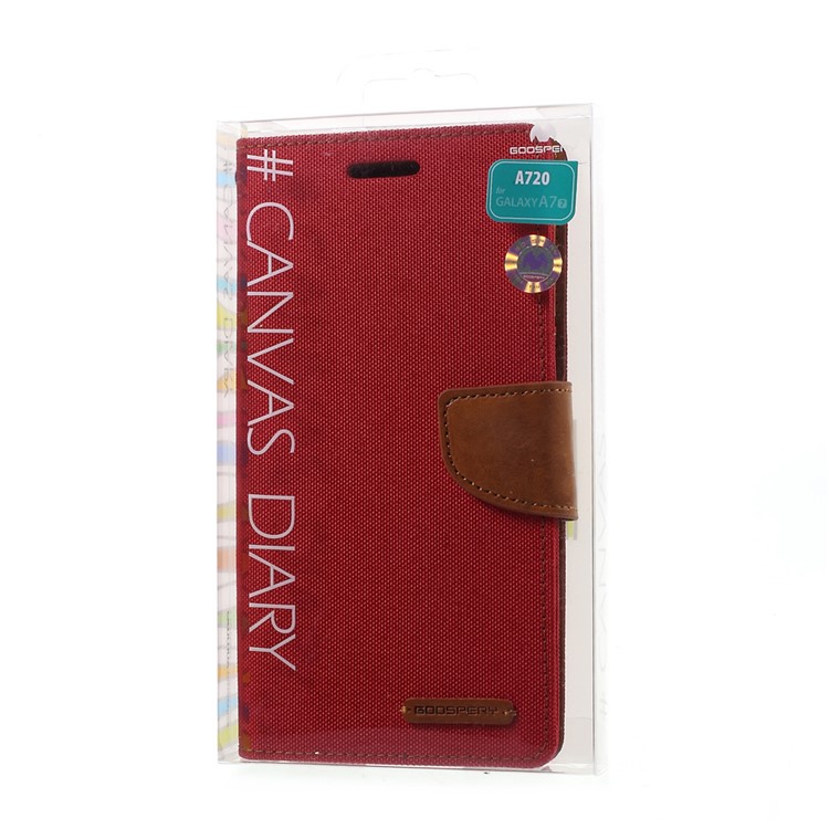 MERCURY GOOSPERY Canvas Diary Wallet Leather Case Stand for Samsung Galaxy A7 (2017) A720 - Red-7