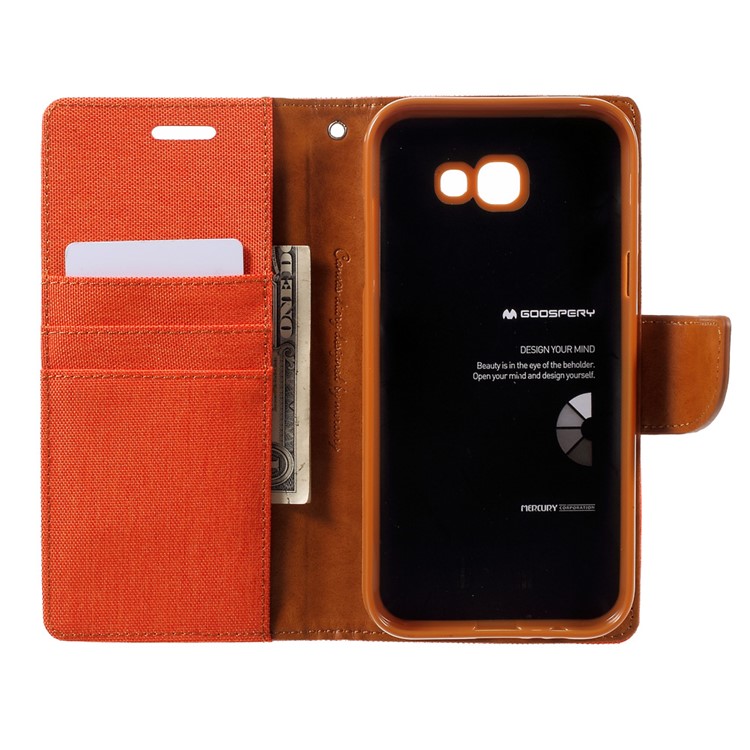MERCURY GOOSPERY Canvas Diary Wallet Leather Mobile Shell for Samsung Galaxy A7 (2017) A720 - Orange-5