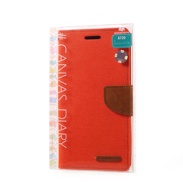 MERCURY GOOSPERY Canvas Diary Wallet Leather Mobile Shell for Samsung Galaxy A7 (2017) A720 - Orange-7
