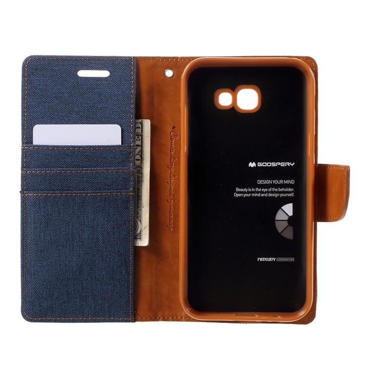 MERCURY GOOSPERY Canvas Diary Wallet Leather Protective Case for Samsung Galaxy A7 (2017) A720 - Dark Blue-5