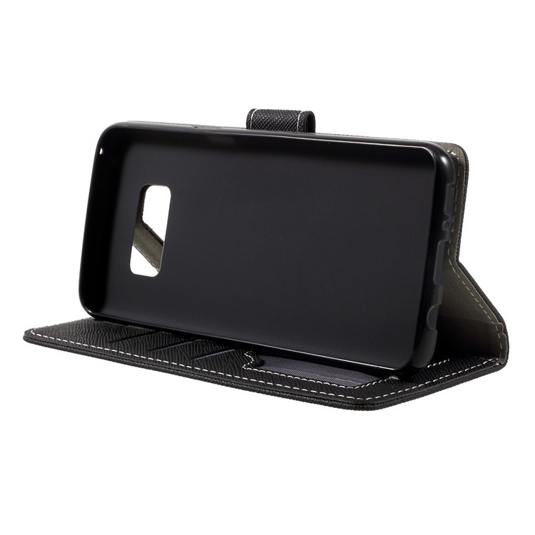 Cross Texture Stand Wallet Leather Phone Case for Samsung Galaxy S8 - Black-4