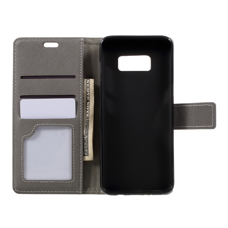 Cross Texture PU Leather Wallet Case for Samsung Galaxy S8 - Grey-6