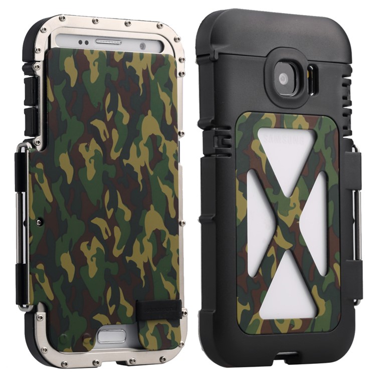 R-JUST Military Camouflage Heavy Armor Flip Phone Case for Samsung Galaxy S7 G930 (Plastic + Metal)-1