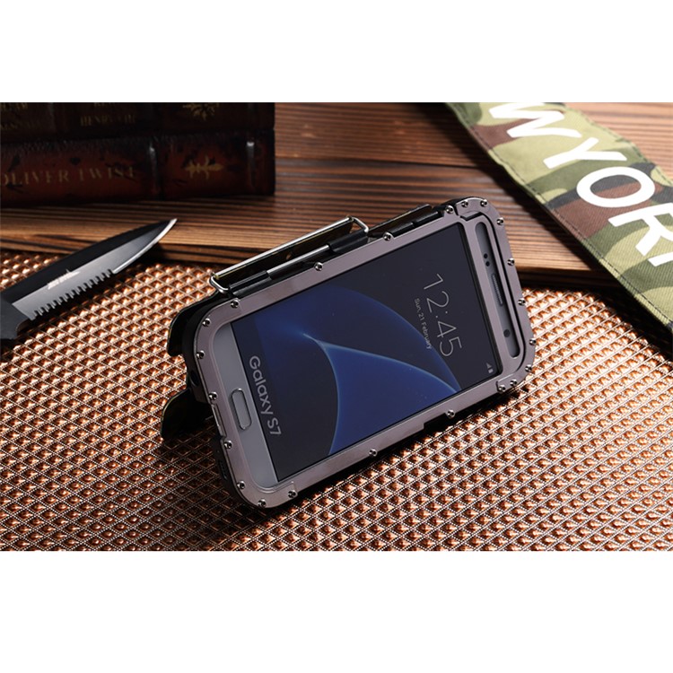 R-JUST Military Camouflage Heavy Armor Flip Phone Case for Samsung Galaxy S7 G930 (Plastic + Metal)-10