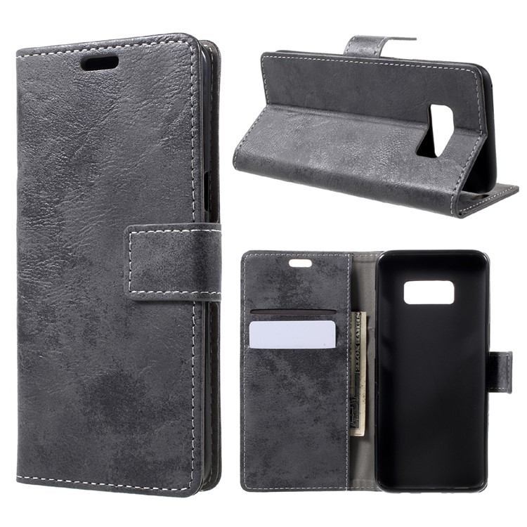 Vintage Style Leather Wallet Mobile Case for Samsung Galaxy S8 G950 - Grey-1