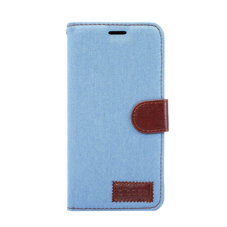 Jeans Cloth Stand Card Slot Leather Phone Case for Samsung Galaxy C5 Pro - Baby Blue-2