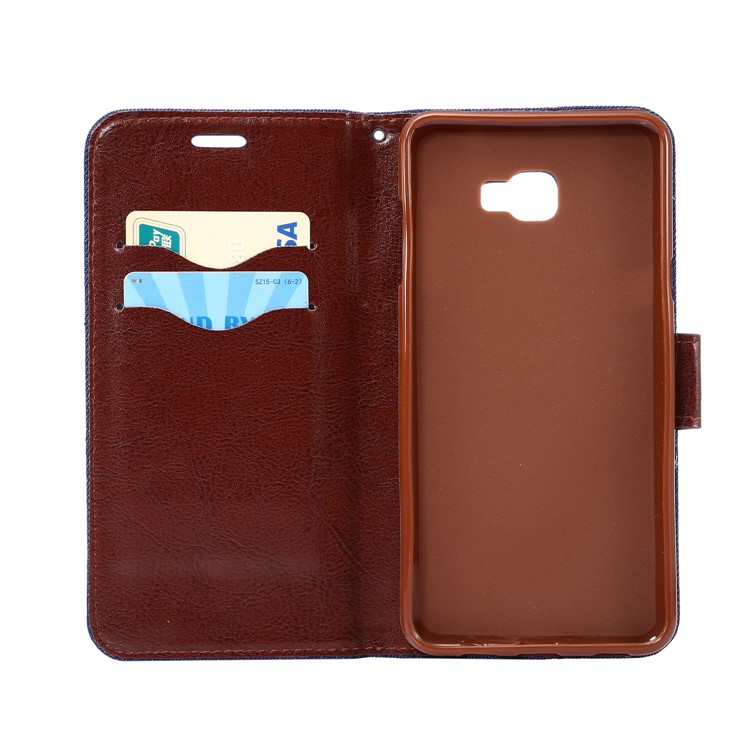 Jeans Cloth Stand Card Slot Leather Phone Case for Samsung Galaxy C5 Pro - Baby Blue-7