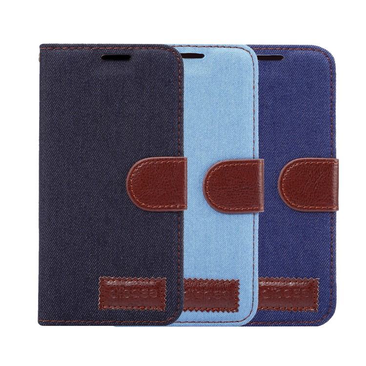 Jeans Cloth Stand Card Slot Leather Phone Case for Samsung Galaxy C5 Pro - Baby Blue-9