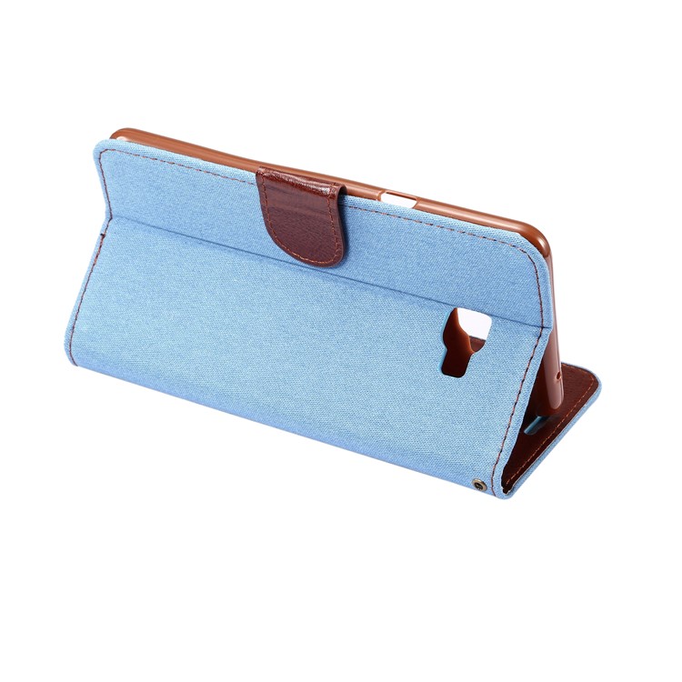 Jeans Cloth Stand Card Slots Leather Phone Case for Samsung Galaxy C7 Pro - Baby Blue-4