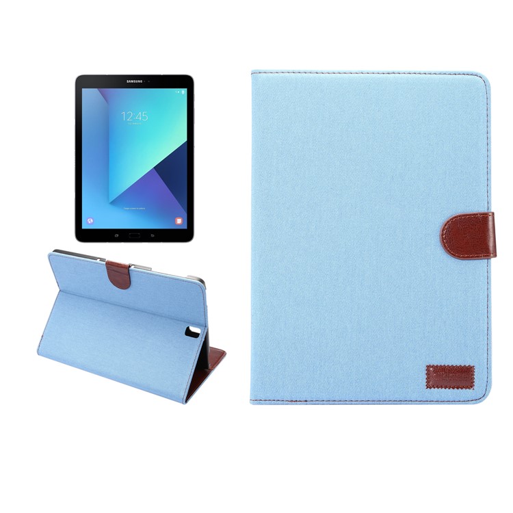 Jeans Cloth Stand Leather Card Holder Tab Case for Samsung Galaxy Tab S3 9.7" T820 - Baby Blue-1