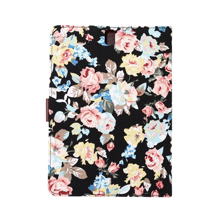 Blooming Flower Cloth Leather Smart Wallet Case for Samsung Galaxy Tab S3 9.7-inch T820 - Black-3