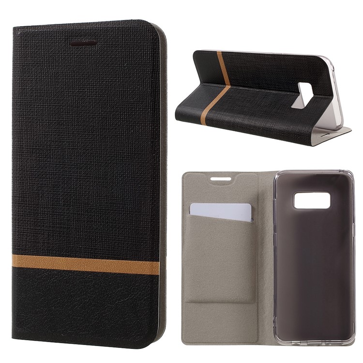 Contrast Color Leather Phone Case for Samsung Galaxy S8 Plus G955 Built-in Steel Sheet - Black-1