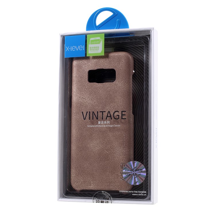 X-LEVEL Vintage Series PU Leather Coated Hard PC Case Cover for Samsung Galaxy S8 G950 - Brown-4