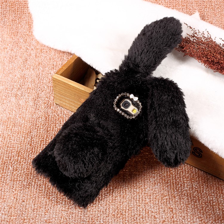 Rabbit Design Soft Fur TPU Phone Case with Rhinestone Decor for Samsung Galaxy A5 (2017) - Black-1