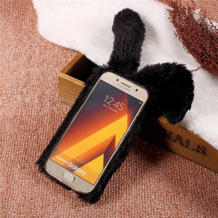 Rabbit Design Soft Fur TPU Phone Case with Rhinestone Decor for Samsung Galaxy A5 (2017) - Black-2