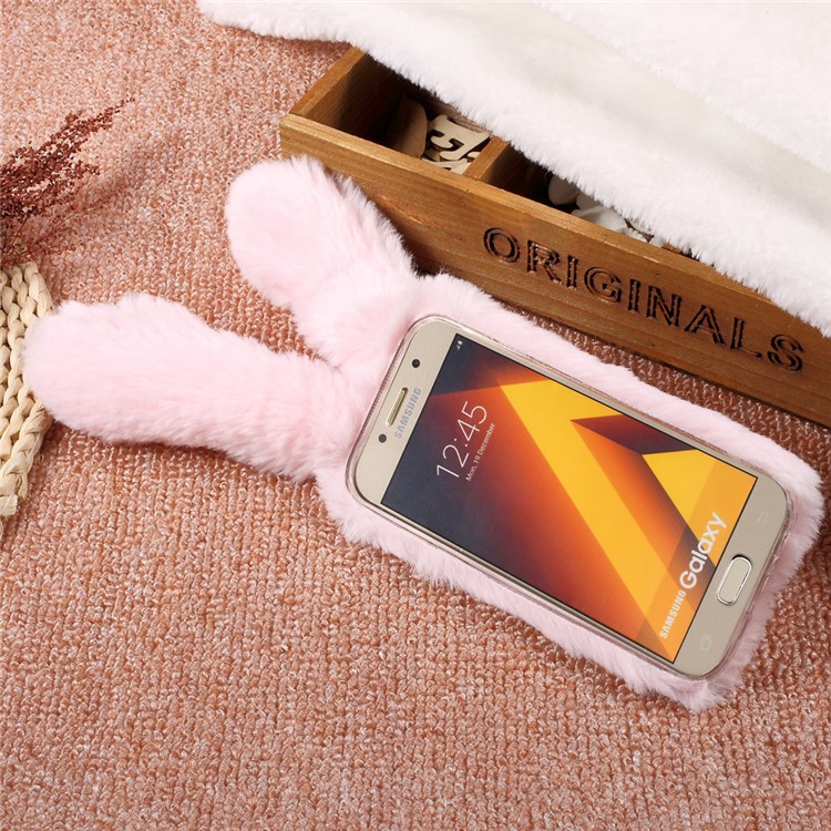 Rabbit Shape Fluffy Warm Fur TPU Cell Phone Case for Samsung Galaxy A3 (2017) - Pink-2