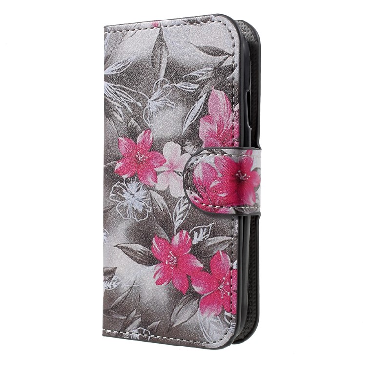 Patterned Wallet Stand Leather Magnetic Case for Samsung Galaxy J1 mini prime - Red Blooming Flowers-2