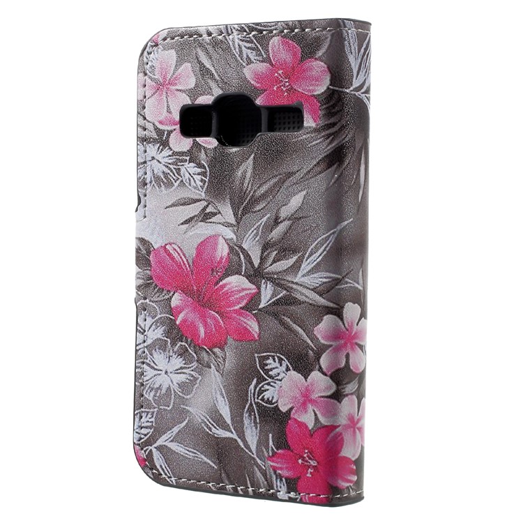 Patterned Wallet Stand Leather Magnetic Case for Samsung Galaxy J1 mini prime - Red Blooming Flowers-3
