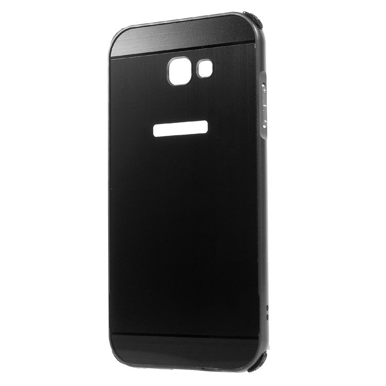 Slide-on Brushed PC Plate + Metal Bumper Hybrid Case for Samsung Galaxy A7 (2017) SM-A720F - Black-2